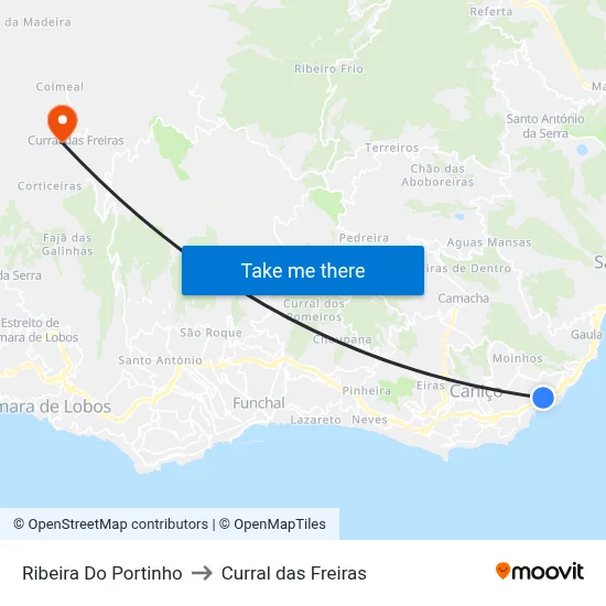 Ribeira Do Portinho to Curral das Freiras map