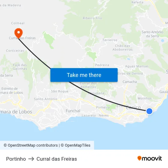 Portinho to Curral das Freiras map