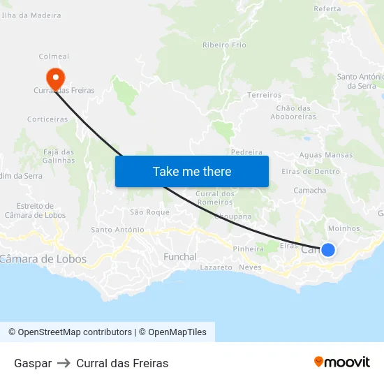 Gaspar to Curral das Freiras map