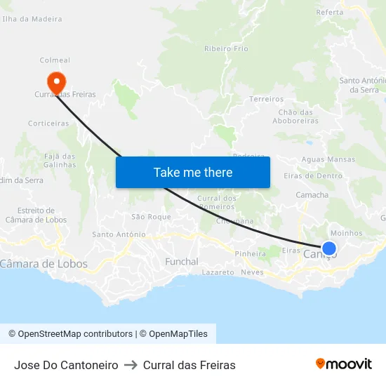 Jose Do Cantoneiro to Curral das Freiras map
