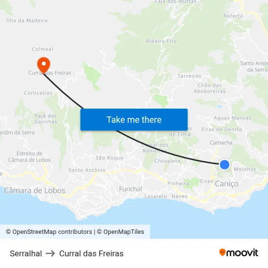Serralhal to Curral das Freiras map