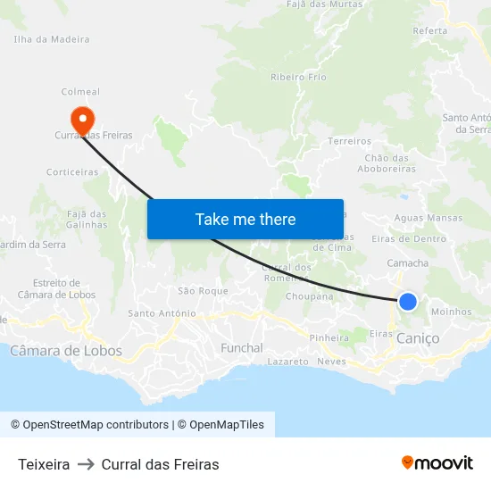 Teixeira to Curral das Freiras map