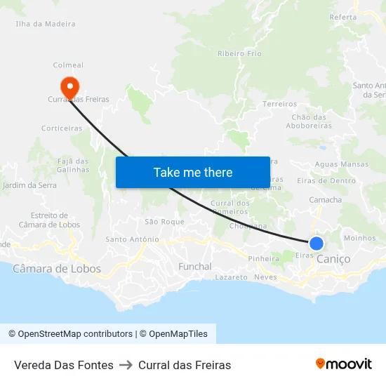 Vereda Das Fontes to Curral das Freiras map