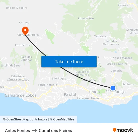 Antes Fontes to Curral das Freiras map