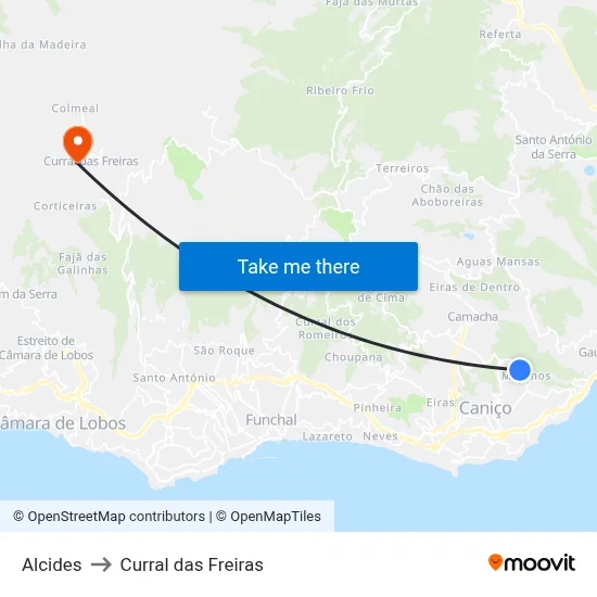 Alcides to Curral das Freiras map
