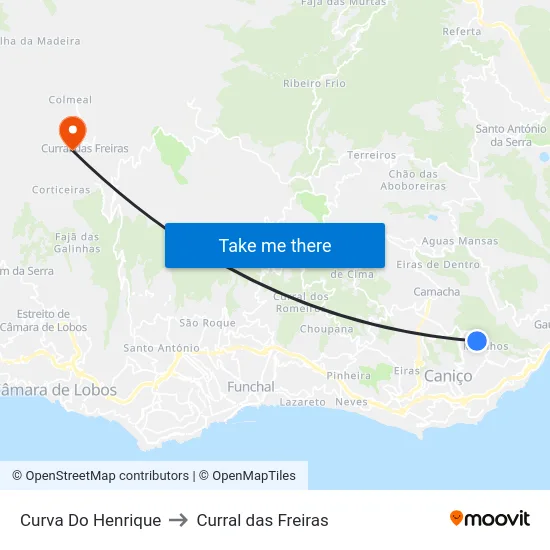 Curva Do Henrique to Curral das Freiras map