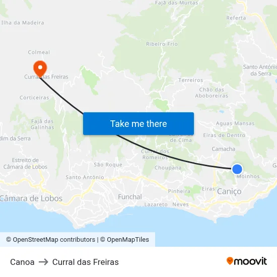 Canoa to Curral das Freiras map