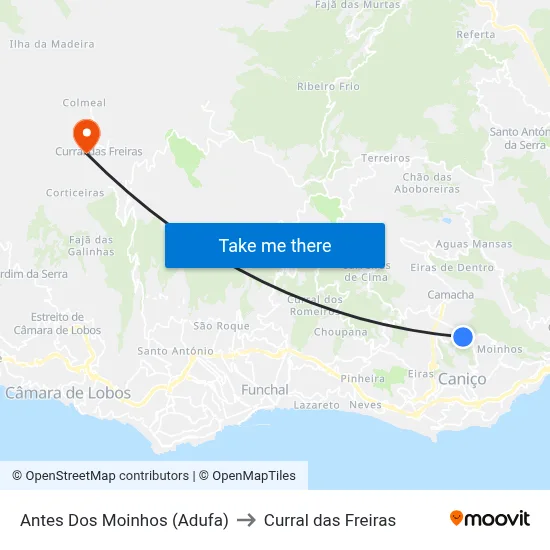 Antes Dos Moinhos (Adufa) to Curral das Freiras map