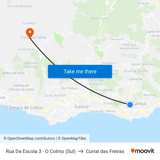 Rua Da Escola 3 -  O Colmo (Sul) to Curral das Freiras map