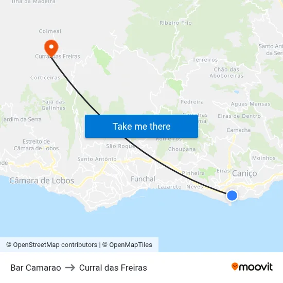 Bar Camarao to Curral das Freiras map