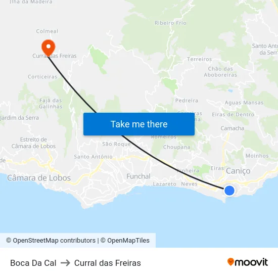Boca Da Cal to Curral das Freiras map