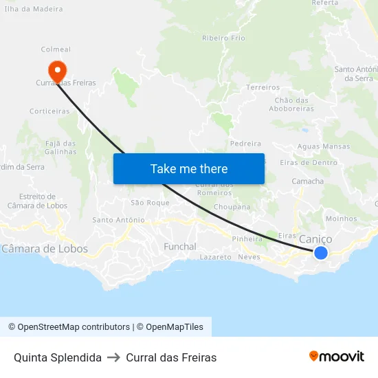 Quinta Splendida to Curral das Freiras map