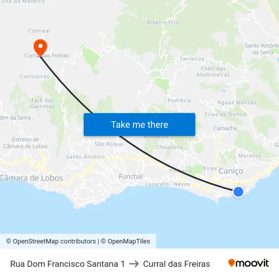 Rua Dom Francisco Santana 1 to Curral das Freiras map