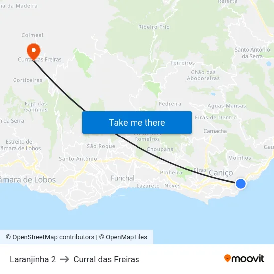 Laranjinha 2 to Curral das Freiras map