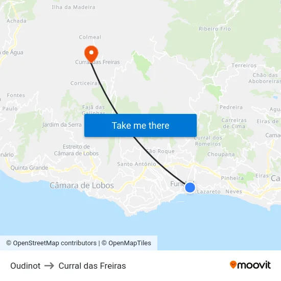 Oudinot to Curral das Freiras map