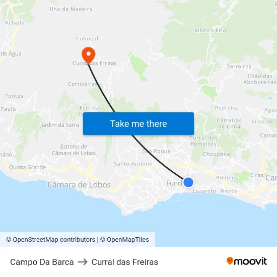 Campo Da Barca to Curral das Freiras map