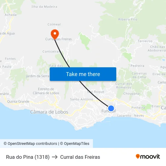 Rua do Pina (1318) to Curral das Freiras map