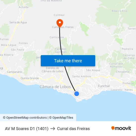 AV M Soares D1 (1401) to Curral das Freiras map