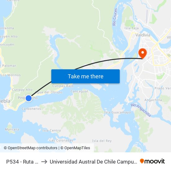 P534 - Ruta T-350 to Universidad Austral De Chile Campus Miraflores map