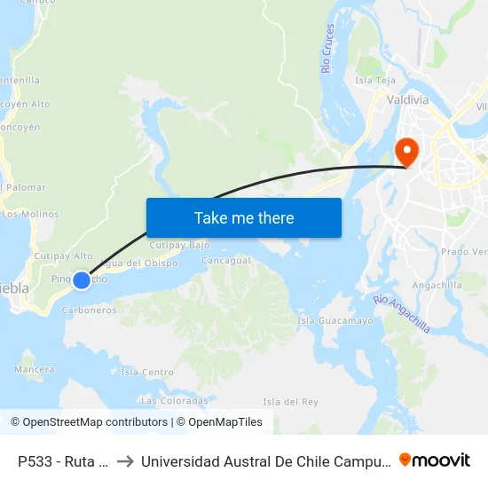 P533 - Ruta T-350 to Universidad Austral De Chile Campus Miraflores map