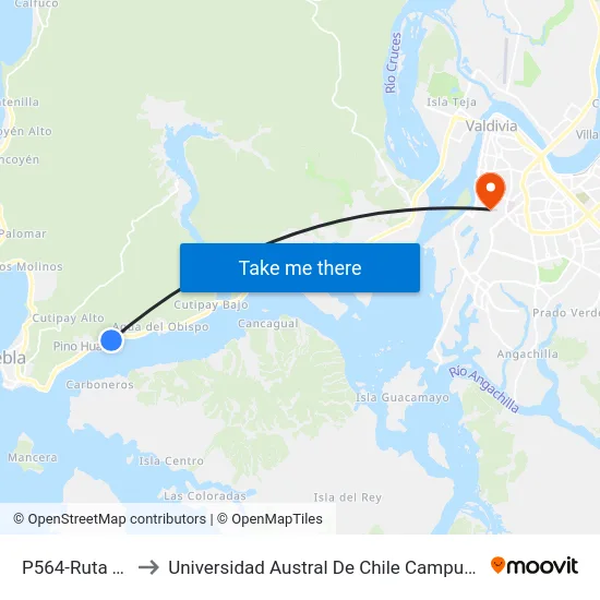 P564-Ruta T-350 to Universidad Austral De Chile Campus Miraflores map