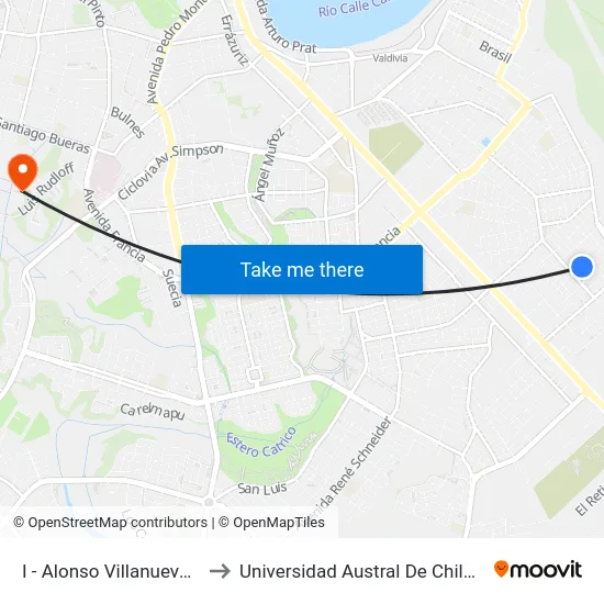 I - Alonso Villanueva / Alonso Siete to Universidad Austral De Chile Campus Miraflores map
