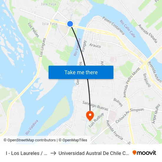 I - Los Laureles / Los Robles to Universidad Austral De Chile Campus Miraflores map