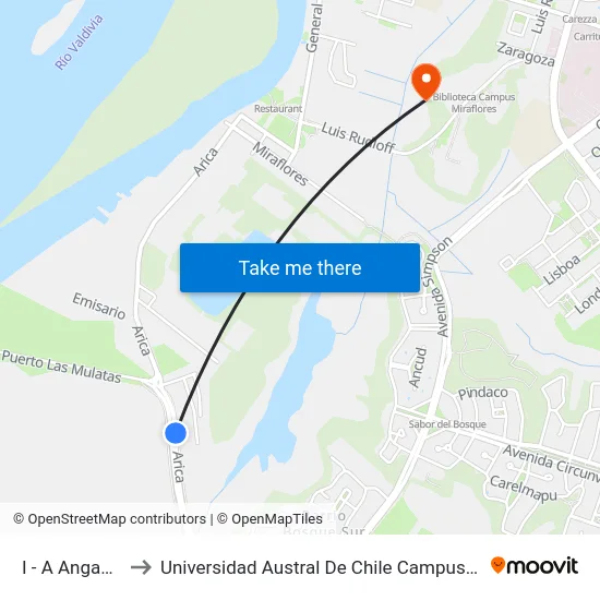 I - A Angachilla to Universidad Austral De Chile Campus Miraflores map
