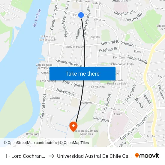I - Lord Cochrane / Phillipi to Universidad Austral De Chile Campus Miraflores map
