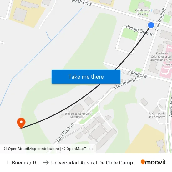 I - Bueras / Rudloff to Universidad Austral De Chile Campus Miraflores map