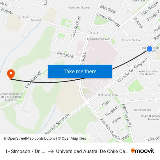 I - Simpson / Dr. A Gunther to Universidad Austral De Chile Campus Miraflores map