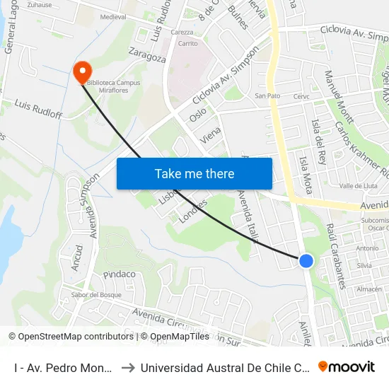 I - Av. Pedro Montt / Escocia to Universidad Austral De Chile Campus Miraflores map