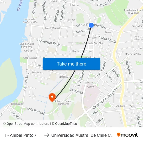 I - Aníbal Pinto / Baquedano to Universidad Austral De Chile Campus Miraflores map