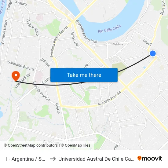 I - Argentina / San Marcos to Universidad Austral De Chile Campus Miraflores map