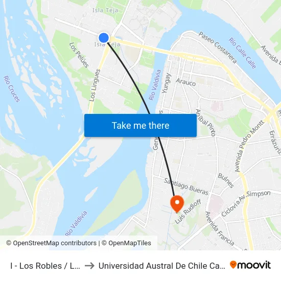 I - Los Robles / Los Tineos to Universidad Austral De Chile Campus Miraflores map