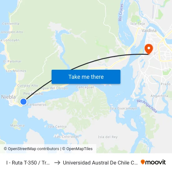 I - Ruta T-350 / Transb. Corral to Universidad Austral De Chile Campus Miraflores map