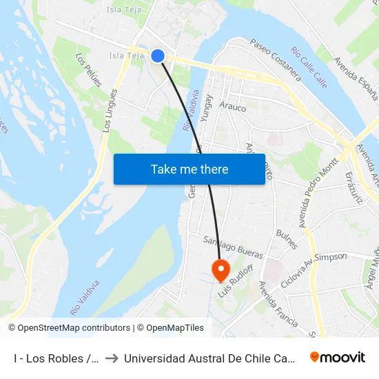 I - Los Robles / Saelzer to Universidad Austral De Chile Campus Miraflores map