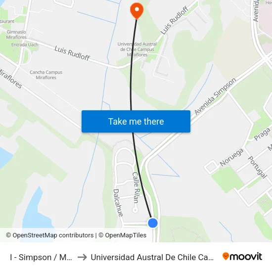 I - Simpson / Mechuque to Universidad Austral De Chile Campus Miraflores map