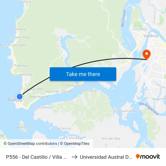 P556 - Del Castillo / Villa El Delfín to Universidad Austral De Chile map