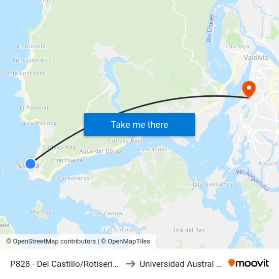 P828 - Del Castillo/Rotisería El Trébol to Universidad Austral De Chile map