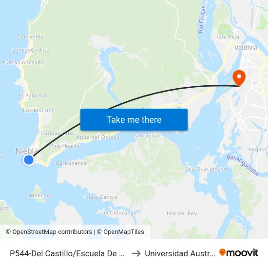 P544-Del Castillo/Escuela De Niebla Juan Bosh to Universidad Austral De Chile map