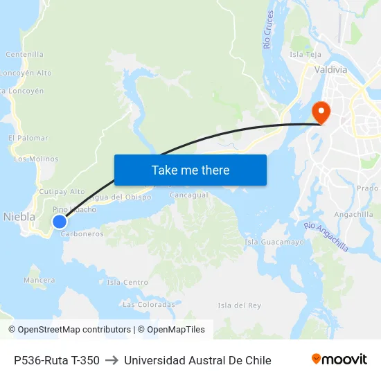 P536-Ruta T-350 to Universidad Austral De Chile map