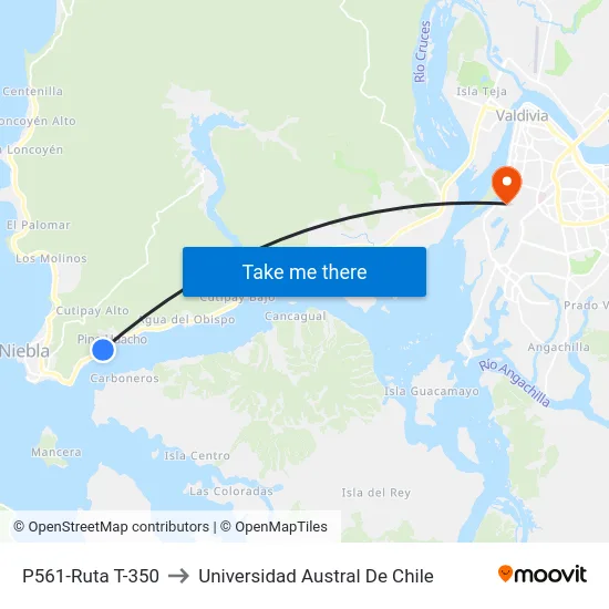P561-Ruta T-350 to Universidad Austral De Chile map