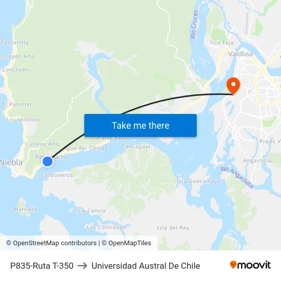 P835-Ruta T-350 to Universidad Austral De Chile map