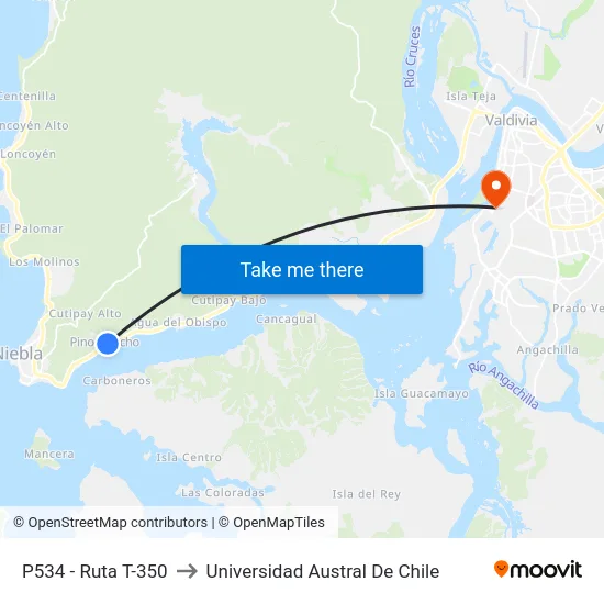 P534 - Ruta T-350 to Universidad Austral De Chile map