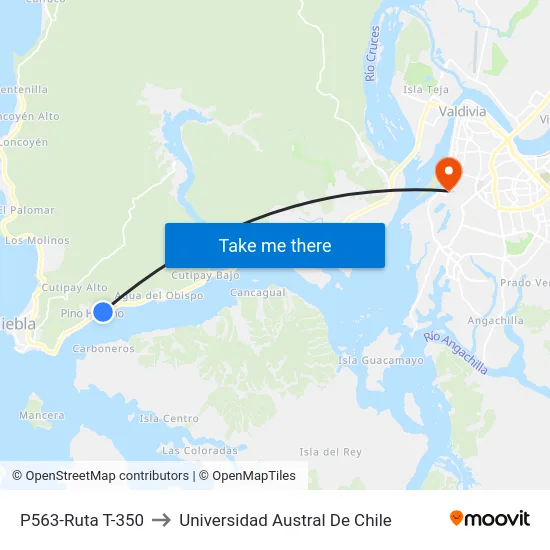 P563-Ruta T-350 to Universidad Austral De Chile map