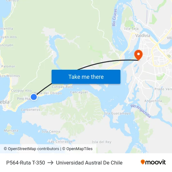 P564-Ruta T-350 to Universidad Austral De Chile map