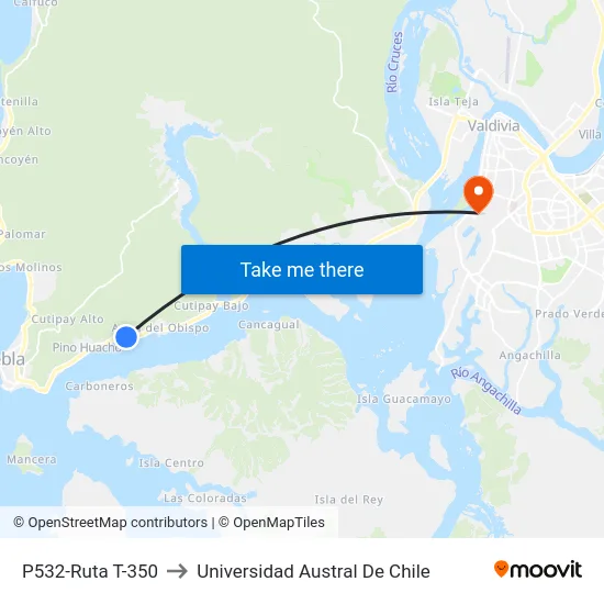 P532-Ruta T-350 to Universidad Austral De Chile map