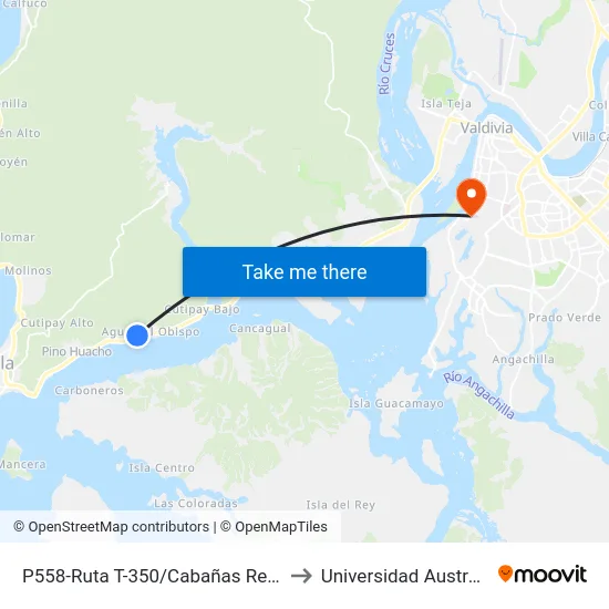 P558-Ruta T-350/Cabañas Reflejos De Luna to Universidad Austral De Chile map