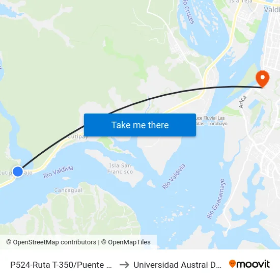 P524-Ruta T-350/Puente Cutipay to Universidad Austral De Chile map